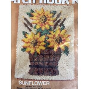 VTG National Yarn Crafts Latch Hook Rug‎ Kit Sunflower Basket R504 18x24 Sealed